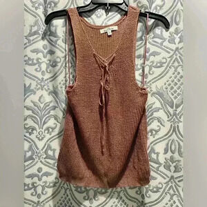 Love Tree Lace-Up Sweater Tank Top mauve size large